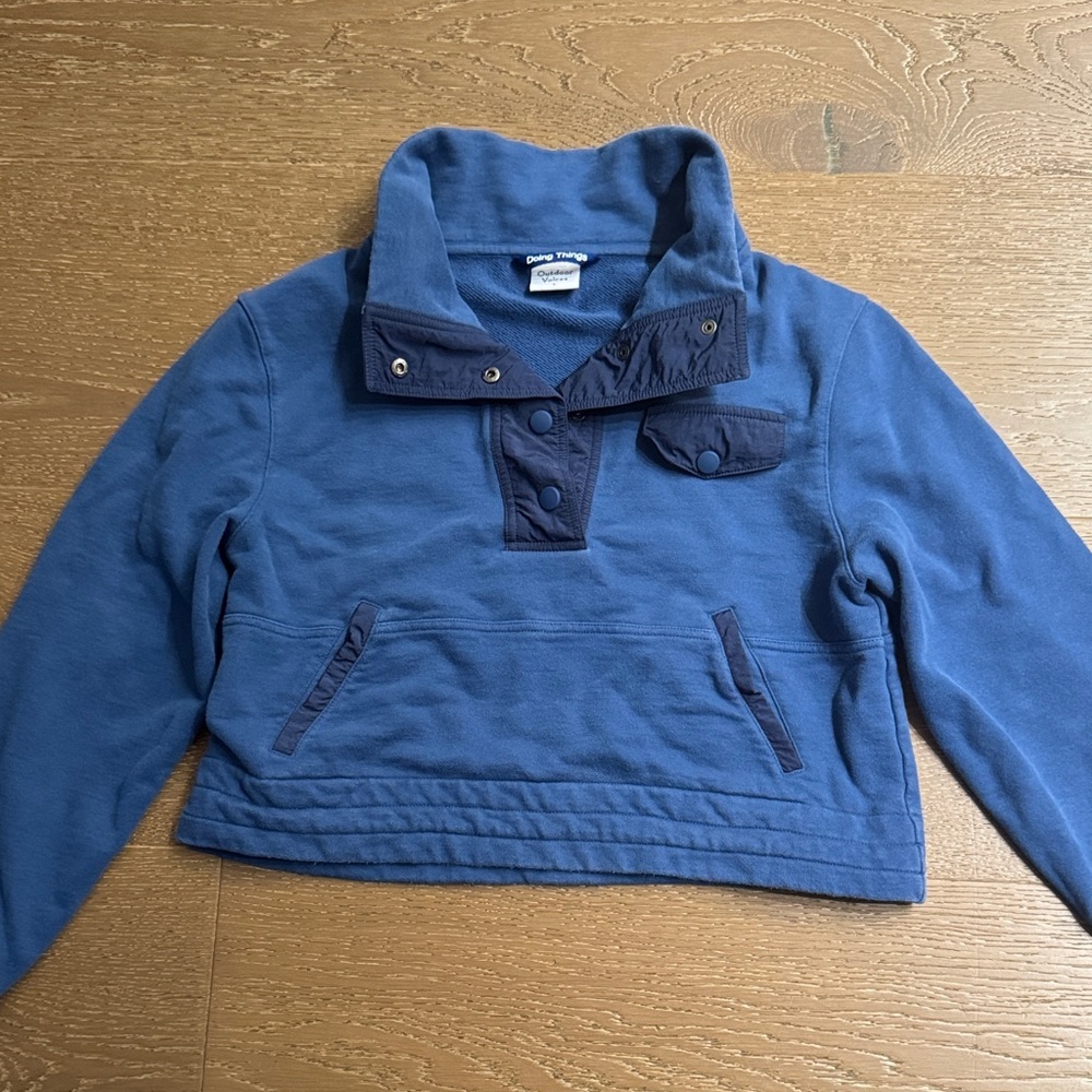 Outdoor Voices Doing Things Snap Button Hoodie Cropped Blue Size S - Picture 2 of 6